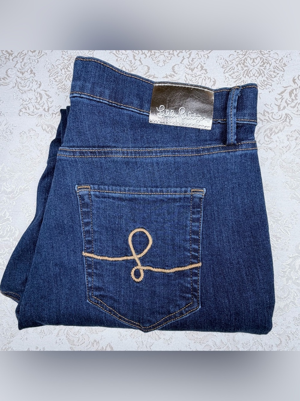 Lilly Pulitzer Dark Blue Skinny Jeans with Contrast Stitching, 14